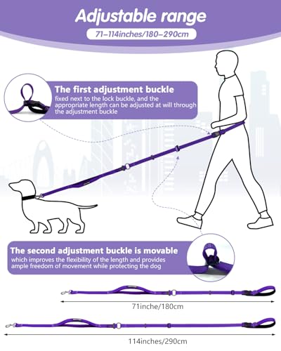 Hands Free Dog Leash, Multifunctional Crossbody Dog Leash, 5.9-9.5Ft Long Waist Belt with Car Seatbelt and Double-Sided Reflective Stitches for Medium and Large Dogs Walking, Jogging(Purple) - color: Purple, size: Large-5.9-9.5ft