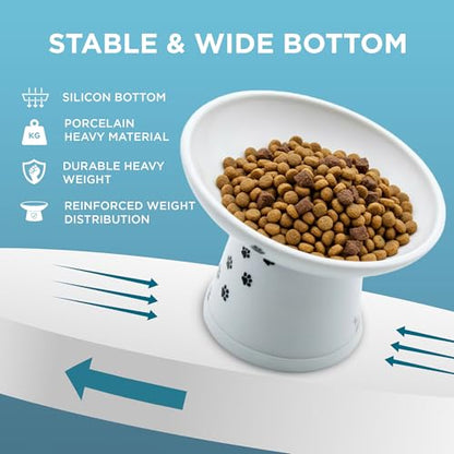 Necoichi Elevated Cat Food Bowl, Ceramic (Porcelain),15° Tilted, Whisker-Friendly, Dishwasher, Microwave Safe, Non-Slip, Anti-Vomiting, Neck Fatigue (Extra Wide Tilted, 1.5-Cup Capacity) - color: Cat, size: Large Extra Wide Tilted (1.5 Cups)