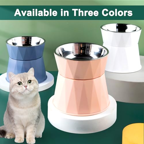 Elevated Cat Feeder, 5.5'' Height, Whisker-Relief Shape, Safe & Durable Cat Bowls for Food and Water, 1 Year Warranty(Blue) - color: Blue