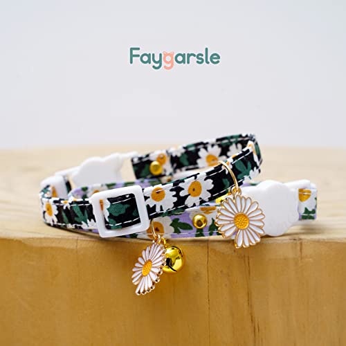 2 Pack Cotton Breakaway Cat Collars with Bell Daisy Pendant Kitty Kitten Collars Black Blue Collar for Female Girl Cats Male Boy Cats - color: Black&Blue