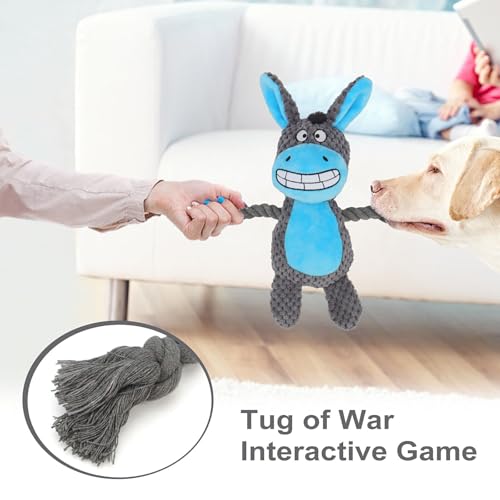 Dog Toys, Dog Squeaker Toys with Crinkle Paper, Stuffed Animal Dog Plush Chewing Toy, Cotton Rope Interactive Toys for Puppy, Small, Middle Dogs (Dark Gray Donkey) - color: Dark Gray