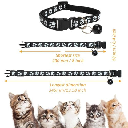 MJIYA Cat Collar with Bell, Breakaway Grid Collar with Plastic Buckle, Light Adjustable, Nylon, Kitty Collars (Black) - color: Black