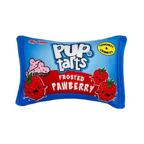 Huxley & Kent Funny Dog Toy w/Squeaker – Power Plush Squeaky Dog Toys for Small, Medium & Large Dogs – Soft Stuffed Animal for Indoor Play & Fetch - Pup-Tarts Frosted Pawberry, Small - size: Small, style: Pup-Tarts Frosted Pawberry