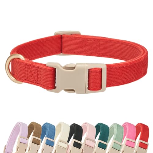 Soft Cotton Dog Collar Adjustable Corduroy Dog Collars for Small Medium Large Dogs(Red,Small) - color: Red, size: Small