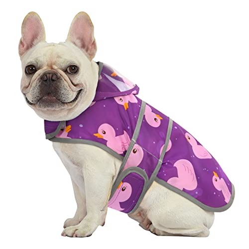 HDE Dog Raincoat with Clear Hood Rain Jacket Poncho for Small Medium Large Dogs Ducks Purple - S - color: Ducks Purple, size: Small