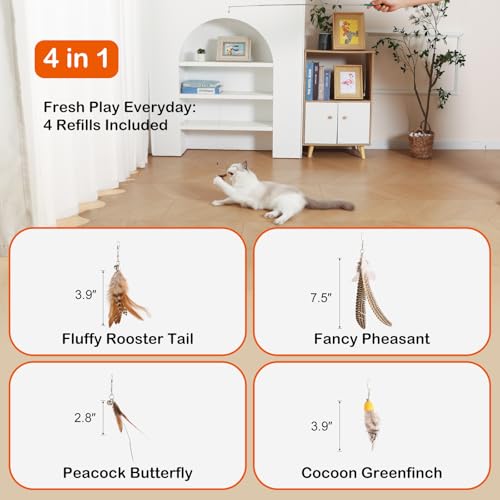FlutterFlick Refill Pack – Phasianus, Gallus, Butterfly & Chloris Sinica Attachments for Interactive Cat Wand Toys - color: FlutterFlick Refills