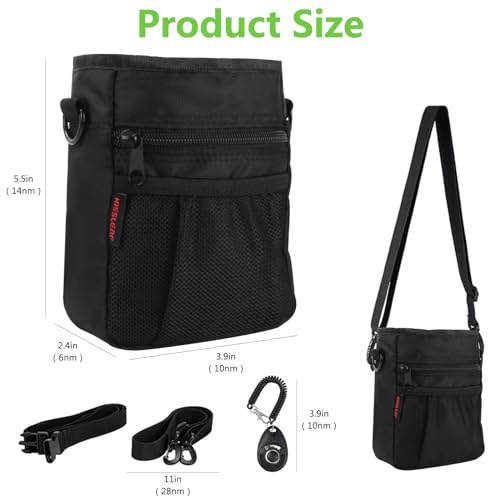 kissleaf Dog Treat Pouch with Magnetic Closure, Treat Pouches for Pet Training, Large Dog Treat Training Pouch and Dog Clicker, Dog Training Treat Pouch Built-in Poop Bag Dispenser, Hands-Free Snack - color: Black