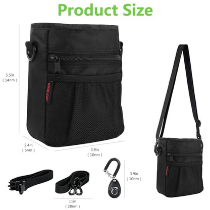 kissleaf Dog Treat Pouch with Magnetic Closure, Treat Pouches for Pet Training, Large Dog Treat Training Pouch and Dog Clicker, Dog Training Treat Pouch Built-in Poop Bag Dispenser, Hands-Free Snack - color: Black
