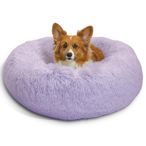 Best Friends by Sheri The Original Calming Donut Dog Bed for Medium Dogs up to 45 lbs, Shag Faux Fur, Lavender, 30" x 30" - color: Lavender Shag, size: Medium
