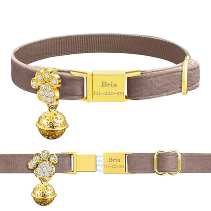 Personalized Breakaway Cat Collars - Magnetic Buckle, Bell - Safety Quick Release, Customized for Girls & Boys Cats- (Velvet-Chocolate) - color: Velvet-Chocolate