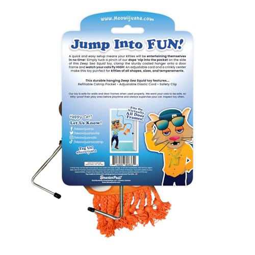 Meowijuana Purrfect Pairing Jump 'n' Jamb Squid Door Hanging Cat Toy and Get Tangled Octopus | Refillable Interactive Catnip Toy | Includes Potent Catnip Grown in North America - color: Squid & Octopus Toy