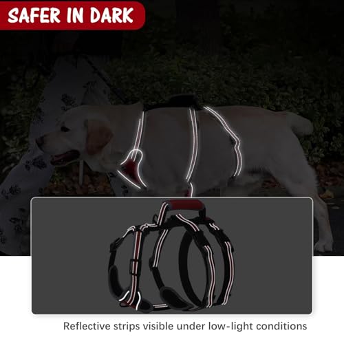 Escape Proof Dog Harness - No Pull Dog Harness with Handle, Soft Padded Reflective and Adjustable Full Body Pet Harness Vest for Medium Large Dogs Walking Hiking Training, Red Medium - color: Red, size: Medium
