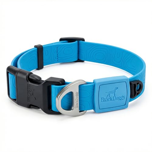 Waterproof & Odor – Free Embossed PU Dog Collar, Soft & Durable, Easy - Release Buckle, Adjustable Fit, Pet Collar for Small, Medium and Large Dogs (Large, Blue) - color: Blue, size: Large