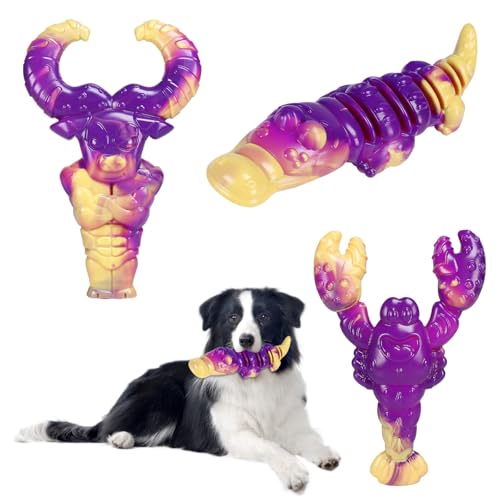 Indestructible Dog Toys for Aggressive Chewers, Tough Dog Toys for Large Dogs, Durable Dog Chew Toys to Keep Them Busy, Interactive Aggressive Chew Toys for Medium Dogs, Beef Flavor (Lob+Bull+Cro) - color: Lob+Bull+Cro