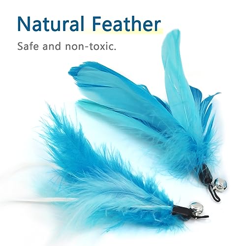 Cat Feather Toys Wand - 7 Pcs Interactive Cat Toys for Indoor Cat Kitten, Retractable Cat Wand Toy with 6 Feather Teaser Refills with Bell, Cat Fishing Pole Toy, Blue - color: Blue