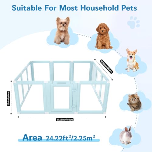 DIY Clear Acrylic Dog Playpen Indoor, Transparent Easy Cleansing Puppy Fence with Suction Cup, Easy-Assemble Indoor Whelping Crate for Small Puppies (23.6" H, 12PCS), Blue - color: Blue, style: 12PCS