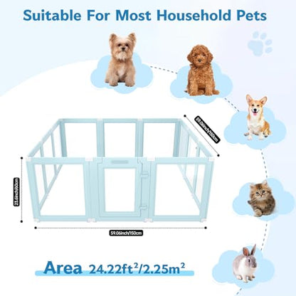 DIY Clear Acrylic Dog Playpen Indoor, Transparent Easy Cleansing Puppy Fence with Suction Cup, Easy-Assemble Indoor Whelping Crate for Small Puppies (23.6" H, 12PCS), Blue - color: Blue, style: 12PCS