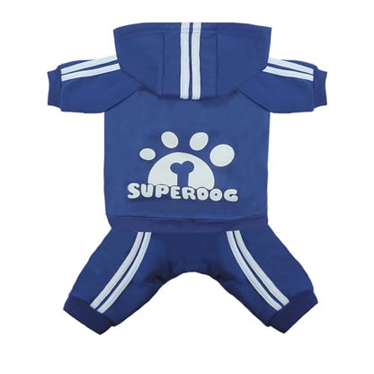 Dog Hoodie 4 Legs Jumpsuit for Small Dogs Puppy Clothes Dog Pullover Sweatshirt Cotton Doggie Winter Coat Cat Apparel(Large,Blue) - color: Blue, size: Large