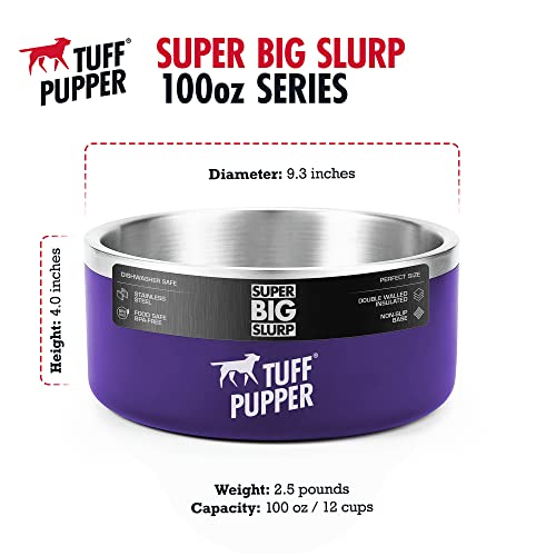 Tuff Pupper 100 oz Heavy Duty Insulated Stainless Steel Dog Bowl for Large Dogs, Non-Slip Base, Dishwasher Safe - color: Royal Purple, size: 100oz