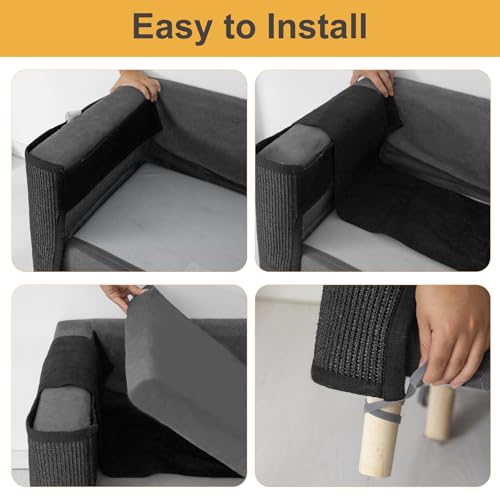 Cat Scratch Couch Protector,Cat Scratch Sofa Armrest Cover with Sisal Mat and Toy for Cats,Sofa Scratcher Furniture Protector 23.6’’L*19.7’’W (Black/Right Hand) - color: Black