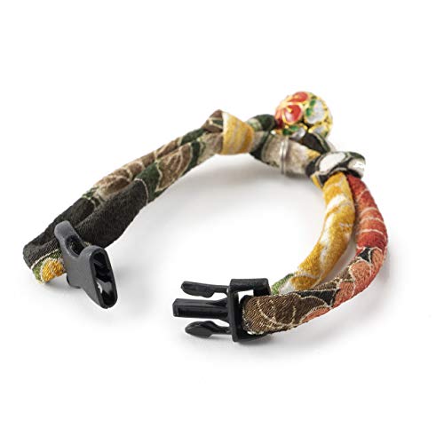 Chirimen Plum Blossom Cat Collar (Green) with Bell Safety Breakaway Soft Lightweight for Cats Kitty Kitten Japanese Stylish Pattern, No.1 Seller in Japan - color: Green