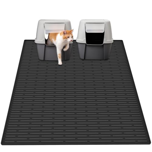 40"x30"(100cmx75cm) Extra Large Silicone Cat Litter Mat, XXL Litter Trapping Mat for Under Litter Box, Non-Slip Waterproof Kitty Litter Catcher, Easy to Clean Mat for Cats, Black - color: Black, size: 40" x 30" (Rectangular)