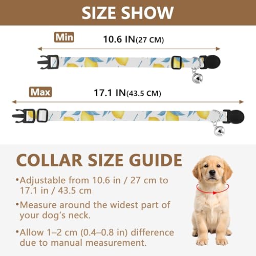 Yellow Lemons Blue Leaves Dog Collar with Bell 2 Pack Dog Collar Adjustable 10.6 to 17.1 Inches - color: Yellow Lemons Blue Leaves