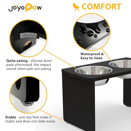 Elevated Dog Bowls, Bamboo Raised Dog Bowl for Large Dogs, with 2 Stainless Steel Bowls (13'' Tall-68oz Bowl, Black) - color: Black, size: X Large: 13'' Tall-68oz Bowl
