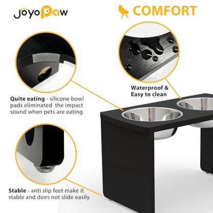 Elevated Dog Bowls, Bamboo Raised Dog Bowl for Large Dogs, with 2 Stainless Steel Bowls (13'' Tall-68oz Bowl, Black) - color: Black, size: X Large: 13'' Tall-68oz Bowl