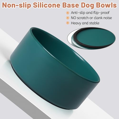 Ceramic Dog Bowls, Non Slip Dog Food and Water Bowl with Silicone Base, Heavy Pet Feeding Bowl for Small, Medium, and Big Dogs (Green, 6 Inches) - color: Green, size: 6 Inches
