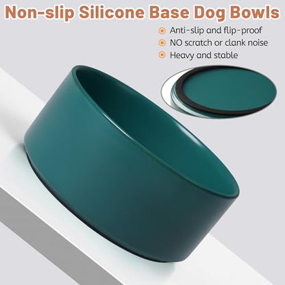 Ceramic Dog Bowls, Non Slip Dog Food and Water Bowl with Silicone Base, Heavy Pet Feeding Bowl for Small, Medium, and Big Dogs (Green, 6 Inches) - color: Green, size: 6 Inches