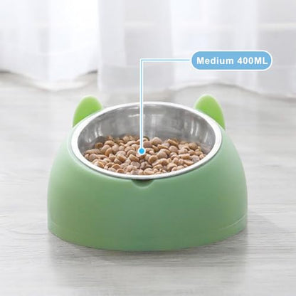 Stainless Steel Cat Food Bowl with Non-Slip Base, Easy to Clean Pet Feeding Dish, Food-Grade Pet Bowl for Cats and Small Pets - color: Green, size: 400ML