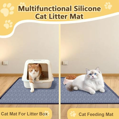 Cat Litter Mat Extra Large 31"x22" Silicone Waterproof Litter Trapping Mat for Litter Box, Non-Slip Urine-Proof Kitty Litter Box Mat with Deep Grooves, Easy Clean Scatter Control Pet Mat (Gray) - size: 31X22IN Cat Litter Mat