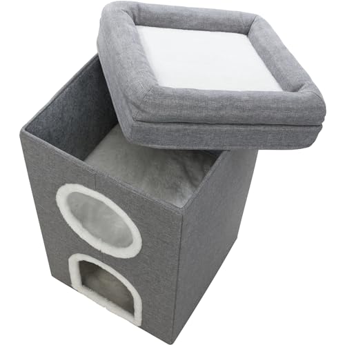 Trixie Saul Cat Condo | 2-Story Condo Tower | Scratching Surface | Foldable for Easy Storage | Gray