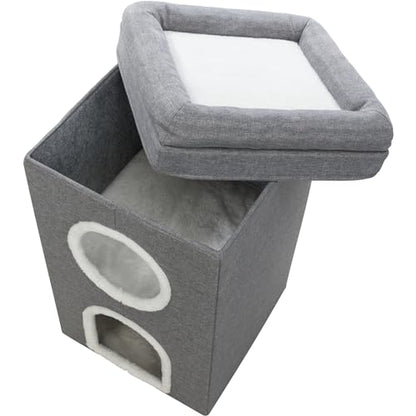 Trixie Saul Cat Condo | 2-Story Condo Tower | Scratching Surface | Foldable for Easy Storage | Gray