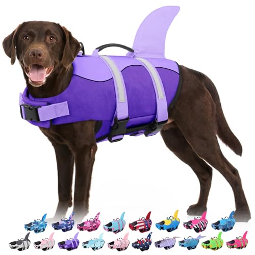 Dog Life Jacket - Shark Life Vest for Swimming Boating - Reflective Lifejacket Swimsuit for Small Medium Large Dogs - High Buoyancy Lifesaver Preserver with Rescue Handle, Purple Shark XS - color: Purple, size: X-Small