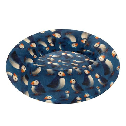 Pet Bed Puffins Lovely Cat Snuggler Soft Winter Cushion, Cozy Round Bolster Nest for Indoor Kittens & Small Pets 15" - size: X-Small