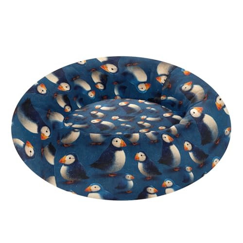 Calming Donut Dog Bed Puffins Lovely Design, 22" Washable Pet Lounger with Removable Cover, Cozy Cushion Comfort Nest for Medium Dogs - size: Medium