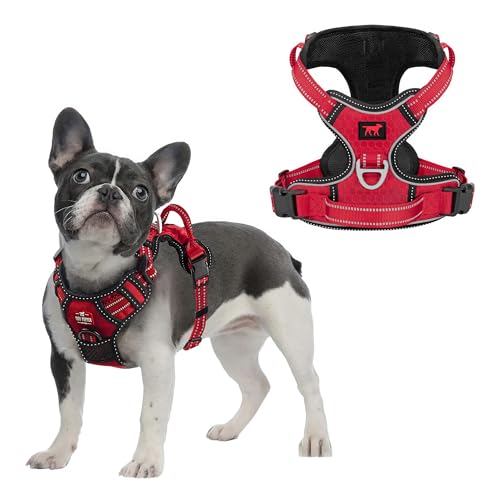 Tuff Pupper No Pull Easy Walk Dog Harness | Heavy Duty Pet Vest | Front & Back Leash Clips | Strong Safety Handle | Reflective Anti Pull Vest | Comfortable Padded Escape Proof Harness (Small, Red) - color: March Red, size: Small (Neck: 10-17" , Chest: 14-