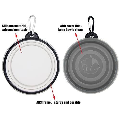 Collapsible Dog Bowl,2 Pack Portable and Foldable Pet Travel Bowls Collapsable Dog Water Feeding Bowls Dish for Dogs Cats and Small Animals,with Lids (Small, Black+White) - color: Black+White