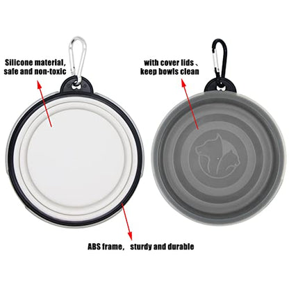 Collapsible Dog Bowl,2 Pack Portable and Foldable Pet Travel Bowls Collapsable Dog Water Feeding Bowls Dish for Dogs Cats and Small Animals,with Lids (Small, Black+White) - color: Black+White
