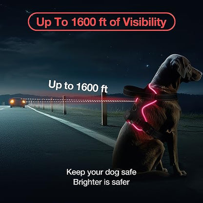 Light Up Dog Harness - No Pull Led Dog Harness Rechargeable Glow Vest for Night Walking Adjustable Sizes - color: Black-Red, size: L