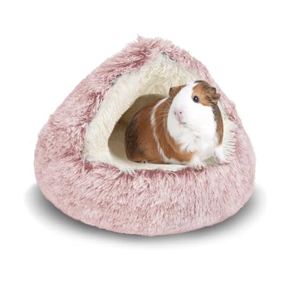 Soothing Guinea Pig Hideout, Doughnut Guinea Pig Bed with Hooded Cover, Washable Hamster Rabbit Bunny Bed, Washable Round Cave Beds for Small Animal Bunny Rabbit Hideout (Pink) - color: Pink