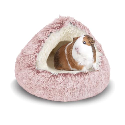 Soothing Guinea Pig Hideout, Doughnut Guinea Pig Bed with Hooded Cover, Washable Hamster Rabbit Bunny Bed, Washable Round Cave Beds for Small Animal Bunny Rabbit Hideout (Pink) - color: Pink
