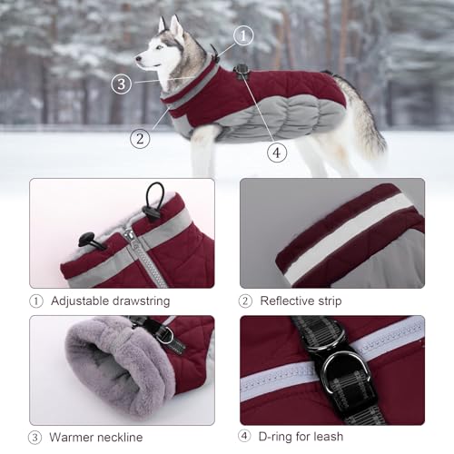 Lelepet Dog Coat Warm Dog Winter Coat Waterproof Dogs Jacket with Harness Built in Reflective Pet Fleece Vest Zip-Up Cold Weather Coats for Dogs Turtleneck & Windproof Coats Chihuahua Wine Red XS - color: Burgundy, size: X-Small