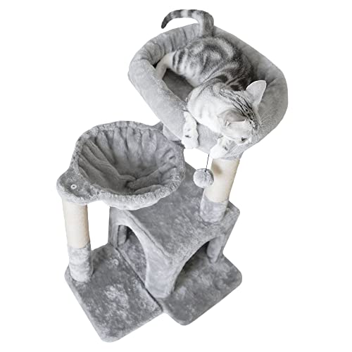 Pesofer Cat Tree, Small Cat Tower with Sisal Scratching Post and Hammock Light Gray - color: Light Gray