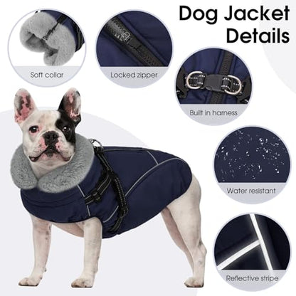 Dog Jackets for Small Dogs, Dog Coat with Harness Built in, Reflective Pet Fleece Vest with Turtleneck, Dark Blue S - color: Dark Blue, size: Small