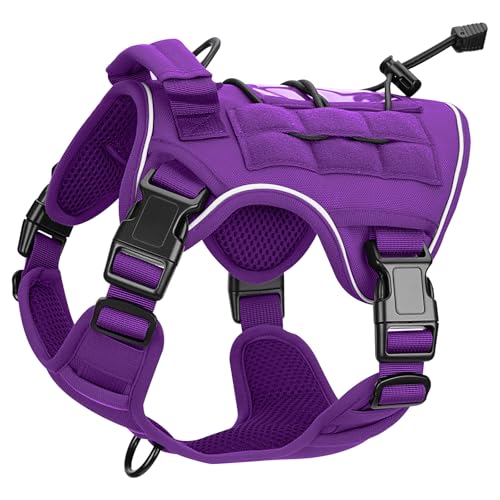 Heavy-Duty Tactical Dog Harness for Large Dogs, No Pull Adjustable Reflective Pet Vest with Molle System, K9 Military-Grade Control for Service Training, Outdoor & 10+ Breeds, Purple, Small - color: Purple, size: S: Neck: 14-19'', Chest: 20-26''