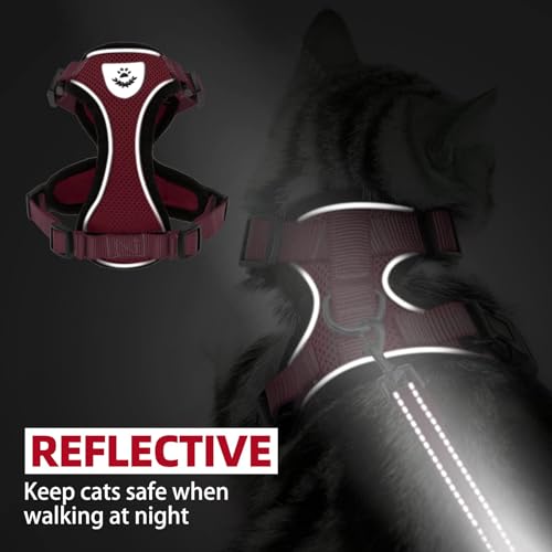 PUPTECK Cat Harness and Leash Set Escape Proof Reflective Cat Walking Harness Adjustable Soft Breathable Mesh Vest for Small Pets, Red, S - color: Red, size: S (NECK 9.5"-11", CHEST 13"-16")