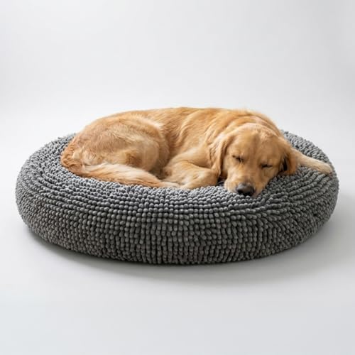 Muddy Mat® Cloud K-9 Bed for Dogs & Cats, Soft & Relaxing Round Dog Bed, Chenille Material, Removable Cover, Washable & Dryer Safe–Grey Large(40'x40') - color: Grey, size: Large (40''X40'')